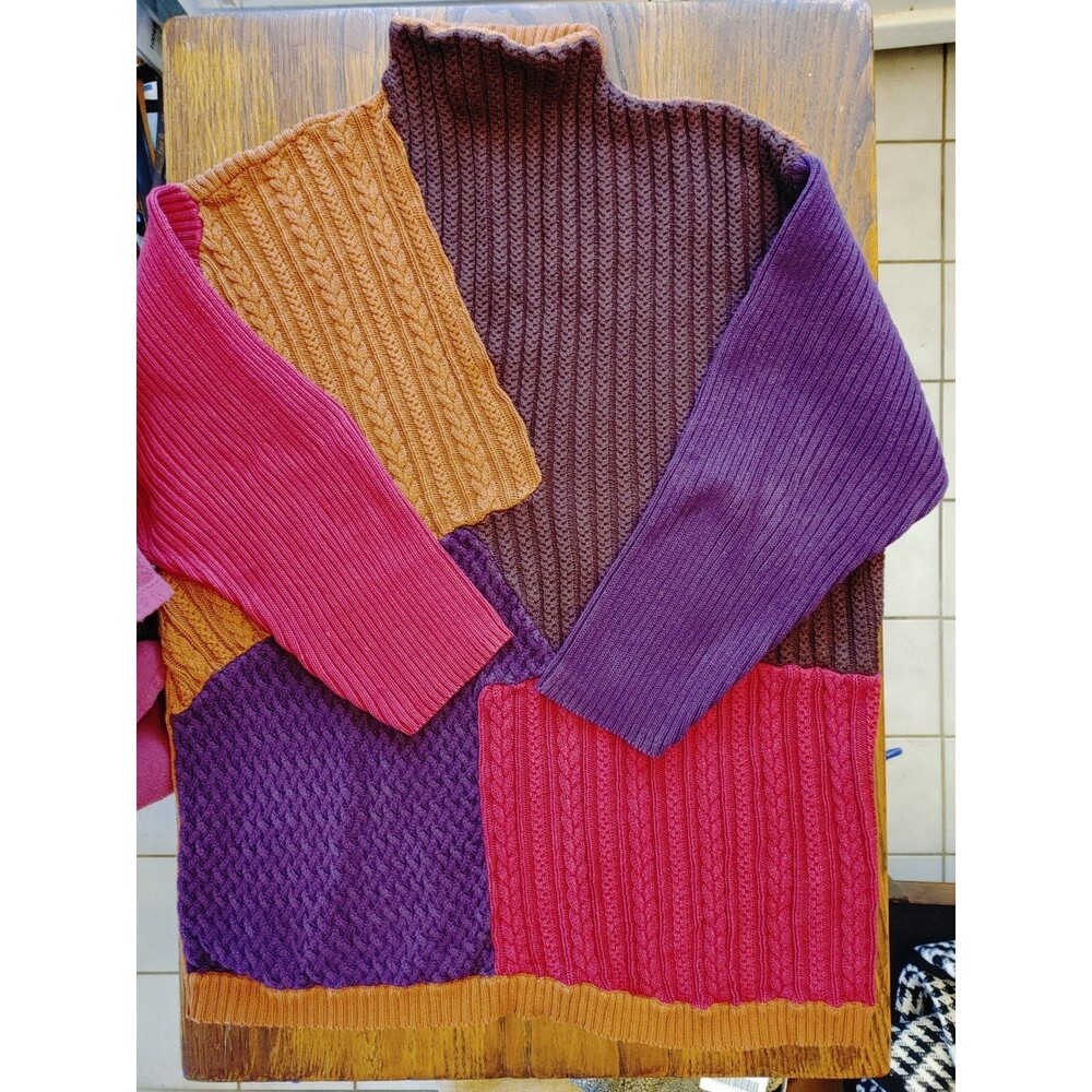 lagenlook Theo Miles sweater 3x Color Block Cable Knit Mix 32" Length